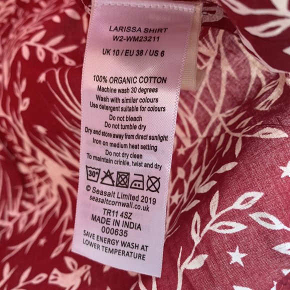 Seasalt Larissa Shirt Size UK 10 Red Long Sleeves Cotton Tree Woodland - Picture 5 of 12